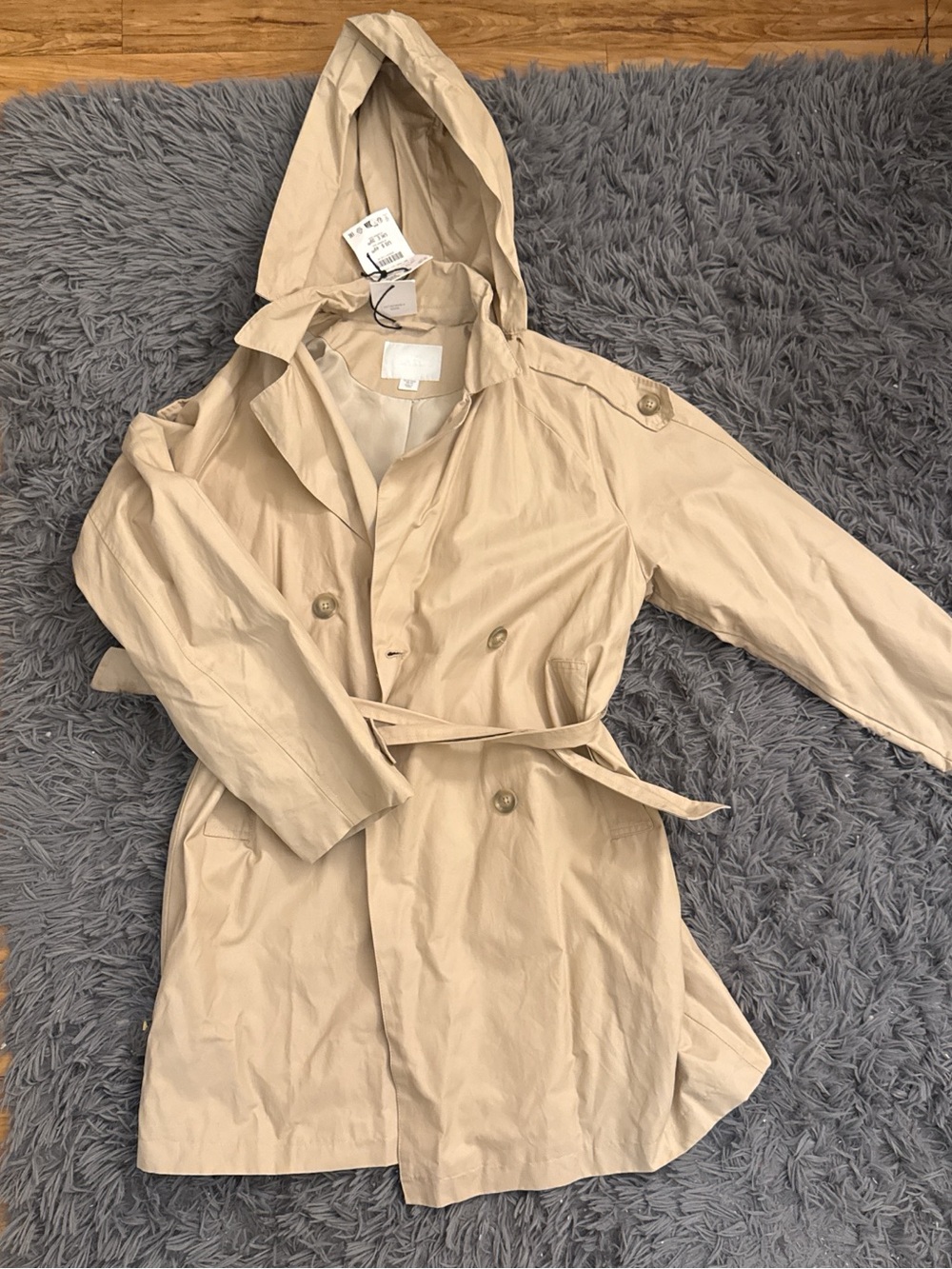 ZARA Lightweight Removable Hood Trench Coat - Beige
